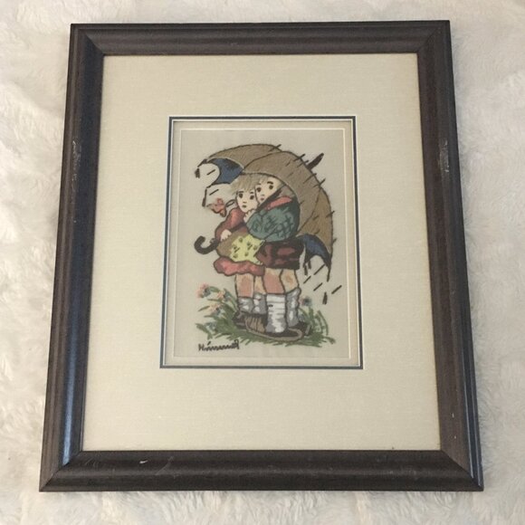 Handmade Children In the Rain Himmel Needlework Professionally Framed - Picture 1 of 12